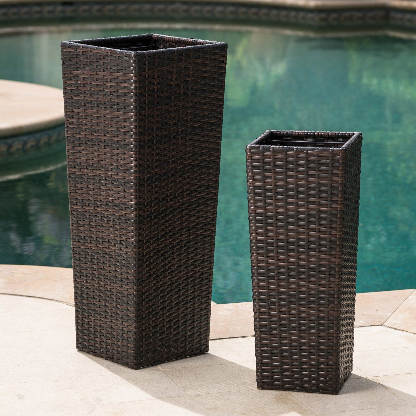 Rattan Flower Pot brown planters set of three by HouseOfZazla woven dark brown wicker on Tampa Home & Garden Store