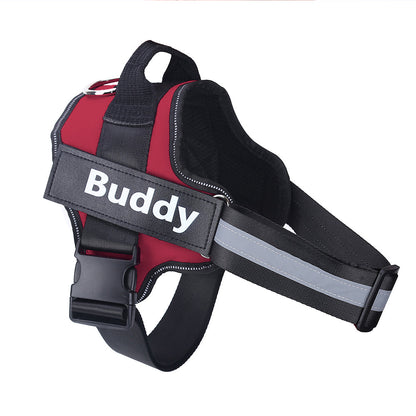 Personalized no-pull dog harness breathable red vest with adjustable straps and Buddy patch on Tampa Home & Garden Store