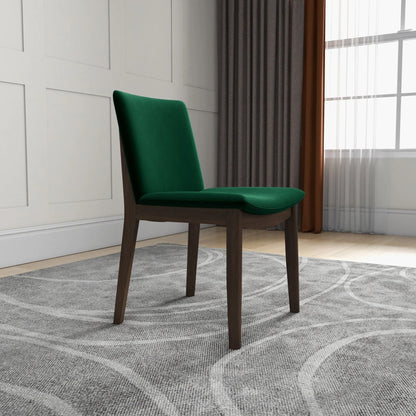 Mid-Century Modern solid wood dining chair with emerald green fabric upholstery on Tampa Home & Garden Store
