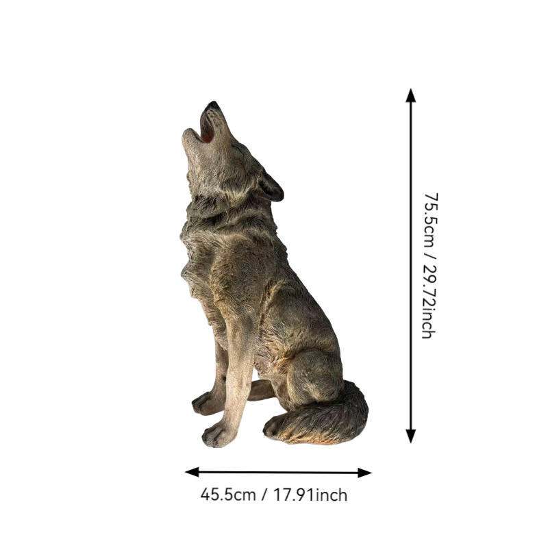 Simulated Howling Wolf Garden Statue by HouseOfZazla, 29.72in tall, stone-gray garden sculpture on Tampa Home & Garden Store