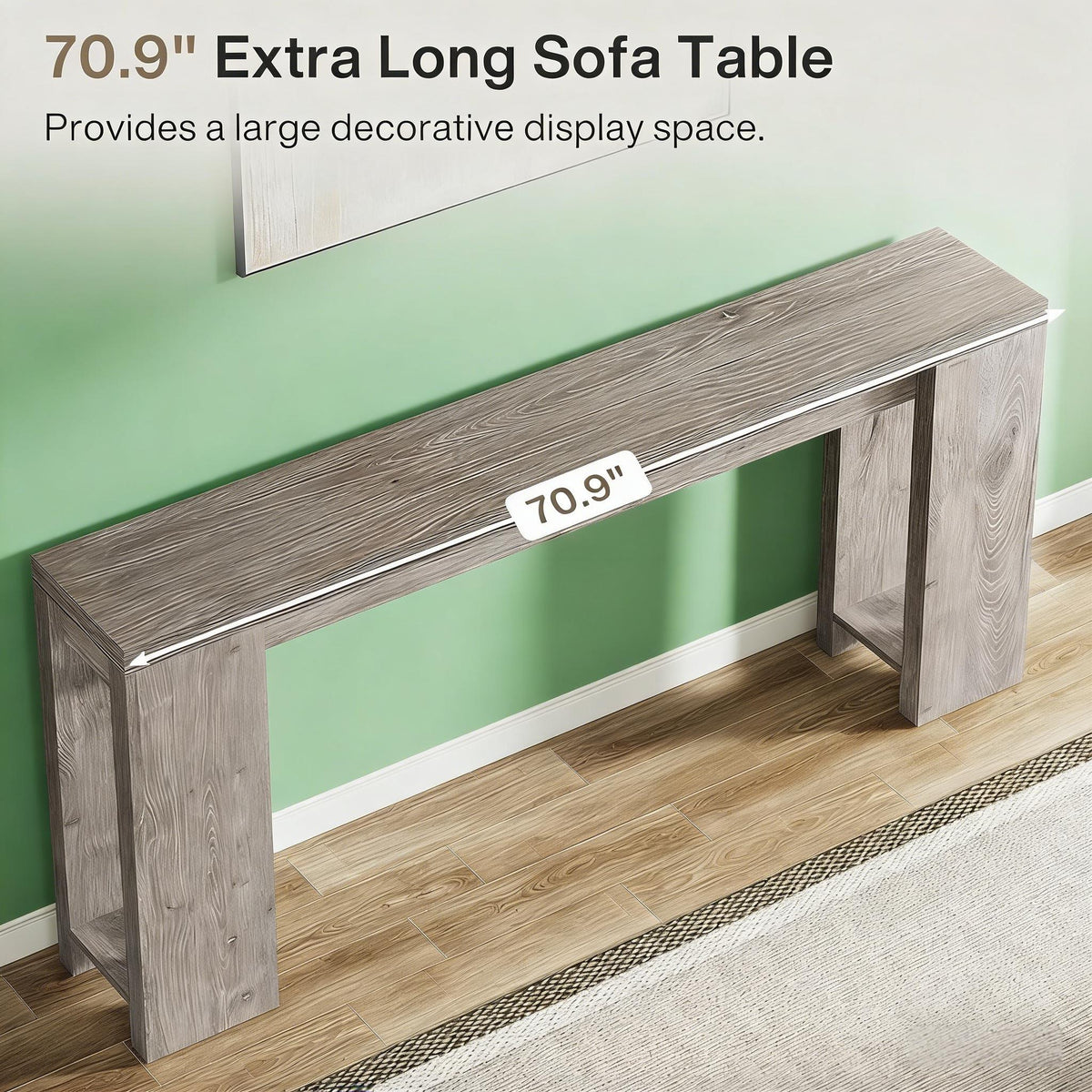 Wood entryway console table by HouseOfZazla, gray-washed finish, 70.9 in long on Tampa Home & Garden Store