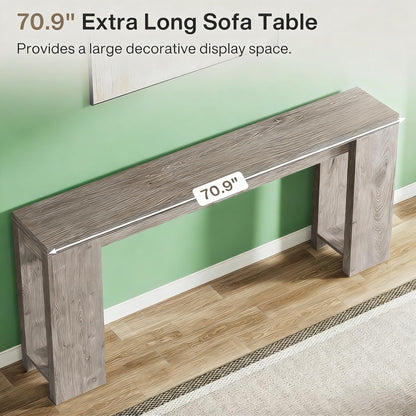 Wood entryway console table by HouseOfZazla, gray-washed finish, 70.9 in long on Tampa Home & Garden Store