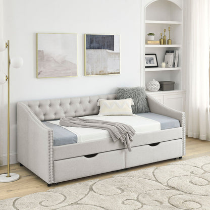 Upholstered Tufted Daybed with Storage Drawers