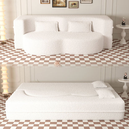 HouseOfZazla ivory teddy-fabric foam-filled floor futon sofa with two pillows on Tampa Home & Garden Store