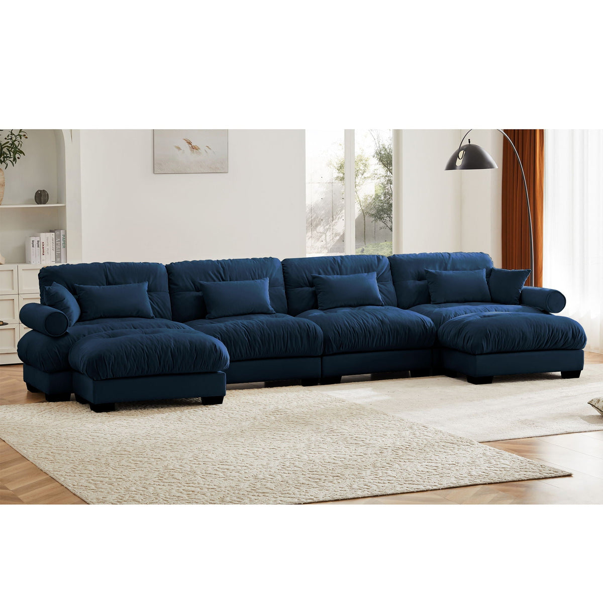 Super Comfort Oversized modular sectional sofa with movable ottoman in blue, 2-piece set on Tampa Home & Garden Store