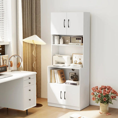 66 Inch Kitchen Pantry Cabinet with Charging Station and Adjustable Shelves for Dining Room
