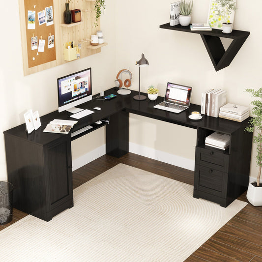 66 Inch L-Shaped Writing Study Workstation Computer Desk with Drawers - Tampa Home & Garden Store
