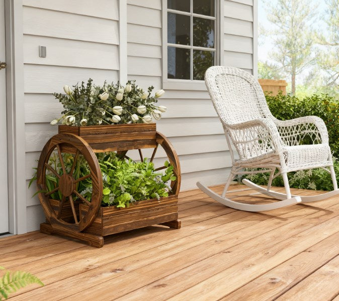 Vintage Wooden Wagon Planter and Garden Bed
