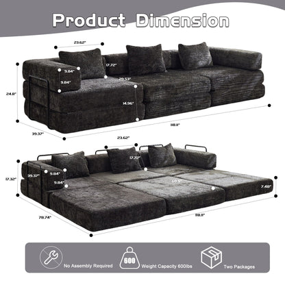 Convertible floor sofa bed futon by HouseOfZazla in dark gray upholstery boneless modular on Tampa Home & Garden Store