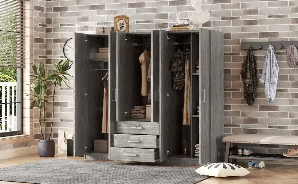 6 Doors Wardrobe Storage for Bedroom with Drawers
