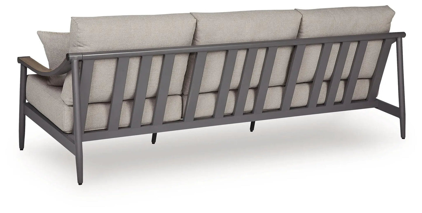 Ocean Beach Sofa with Cushion, gray metal frame and beige cushions, Unique Piece Furniture on Tampa Home & Garden Store