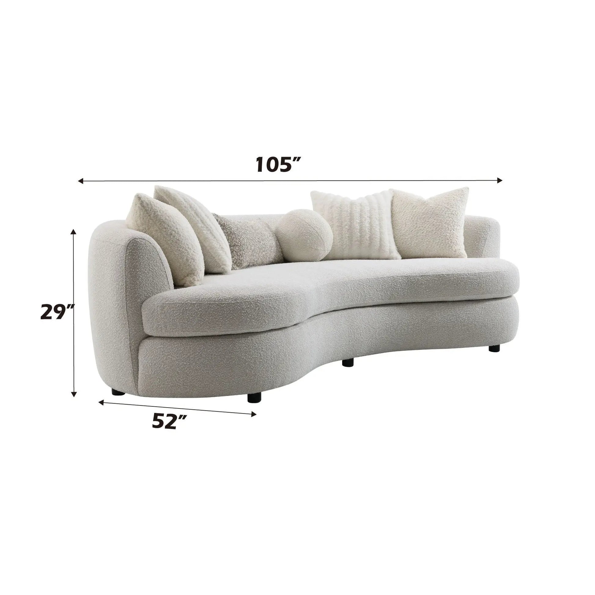 Iniko Boucle Sofa with Toss Pillows, beige boucle fabric, stationary sofa by Unique Piece Furniture on Tampa Home & Garden Store