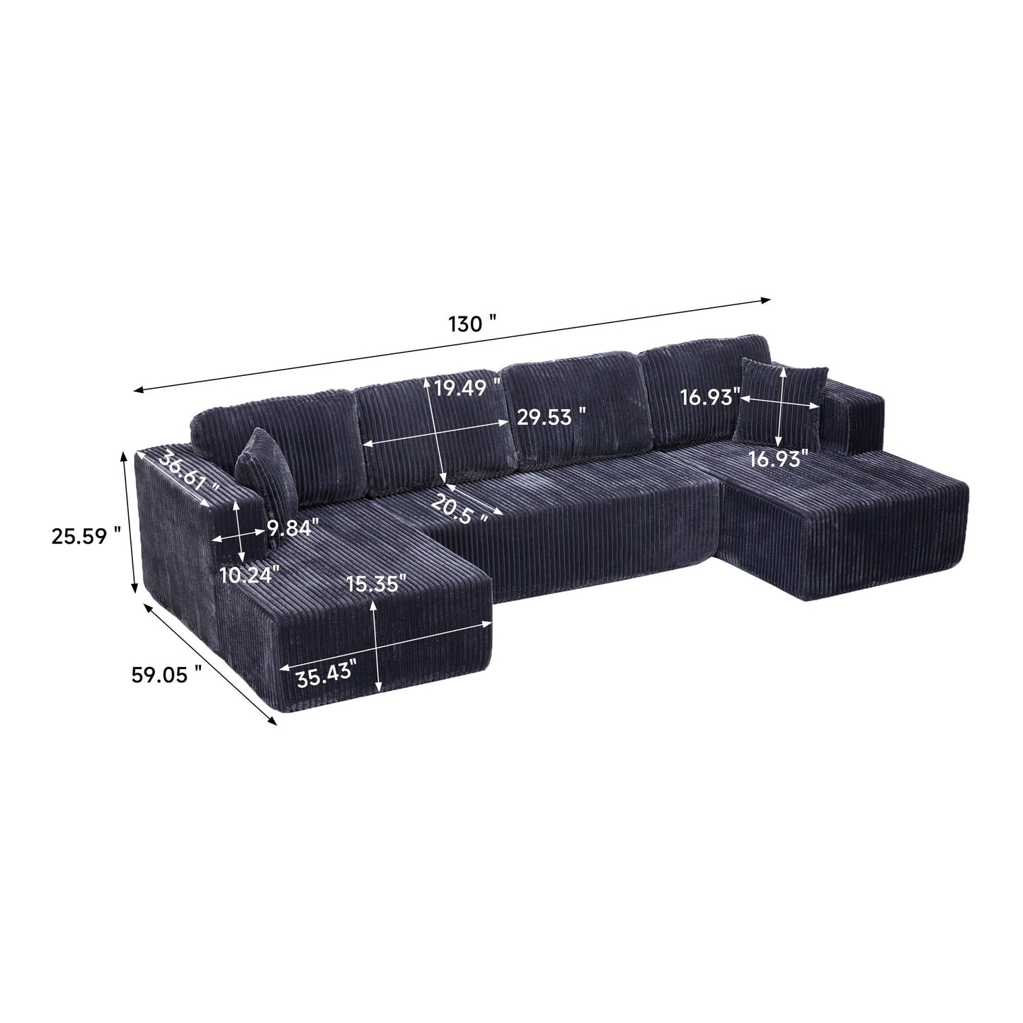 U-Shape Modular Sectional Sofa from HouseOfZazla, stationary with dark corduroy upholstery on Tampa Home & Garden Store