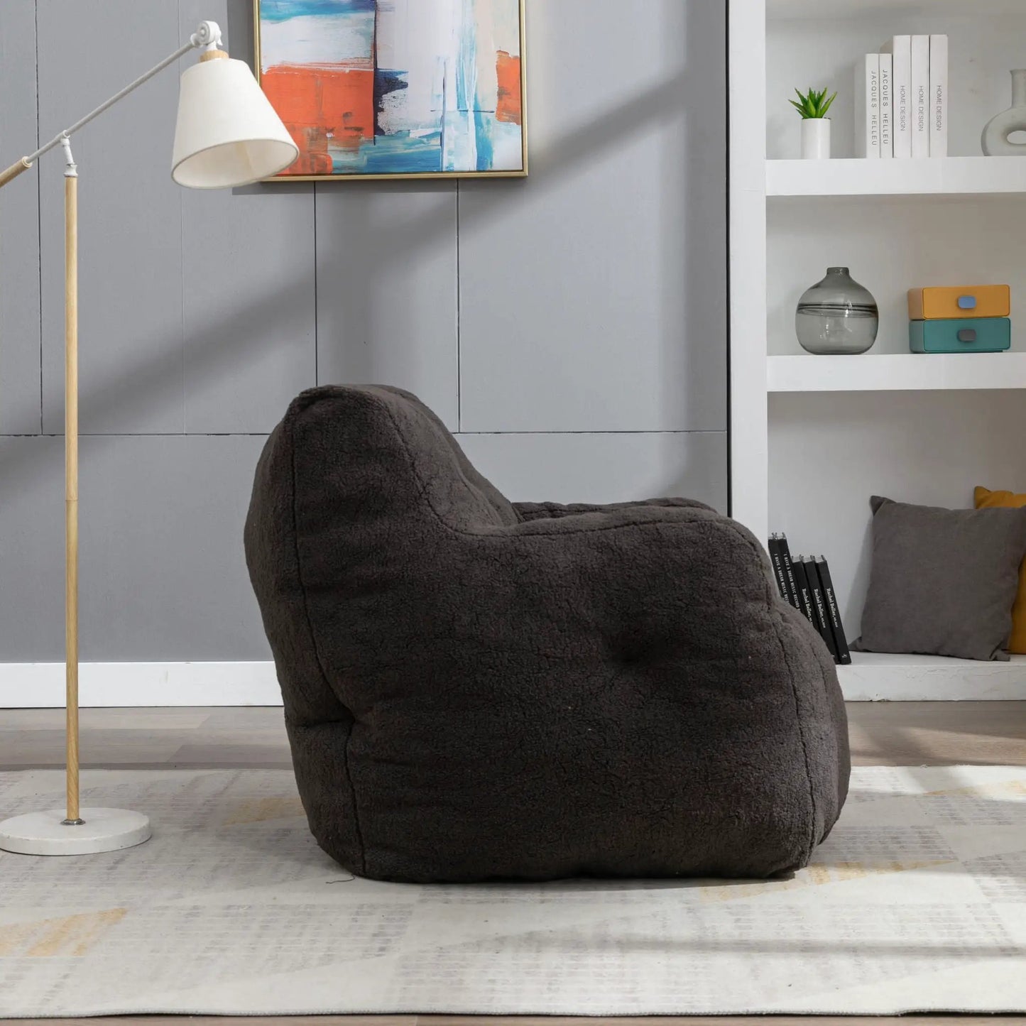 Soft Teddy Fabric Bean Bag Chair With Tufted Foam