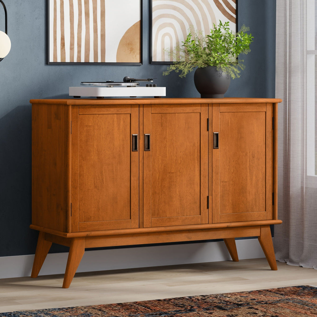 Brown teak 3-door sideboard with adjustable shelves, HouseOfZazla, mid-century legs on Tampa Home & Garden Store