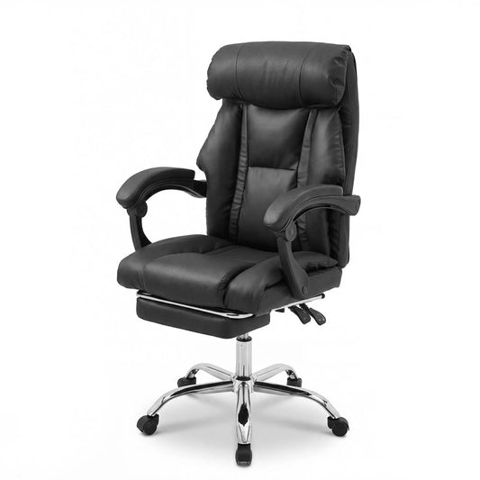 Executive black leather swivel chair with footrest and height adjust on Tampa Home & Garden Store