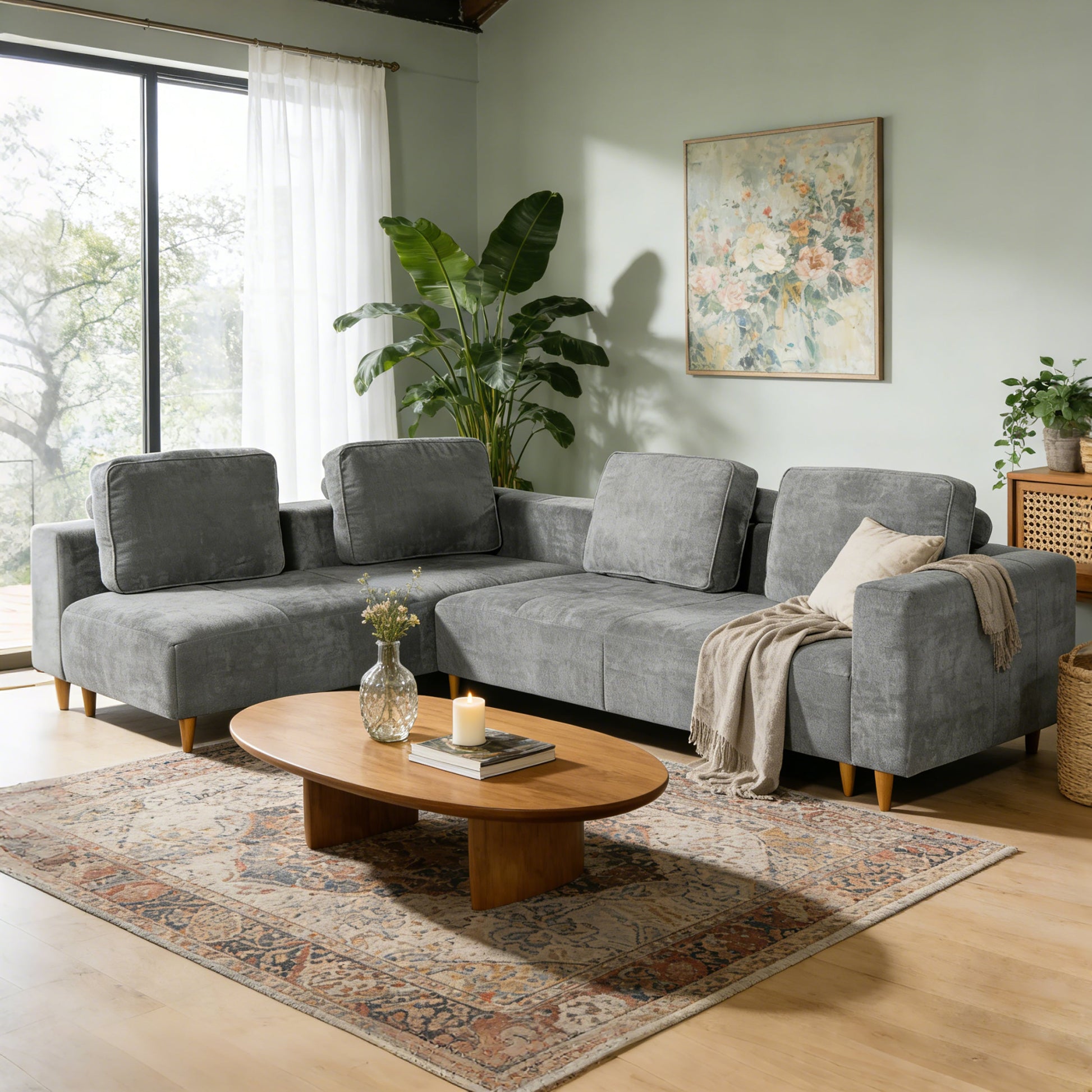 2-Piece 109in L-shaped Convertible Sectional Sofa by HouseOfZazla in gray fabric on Tampa Home & Garden Store
