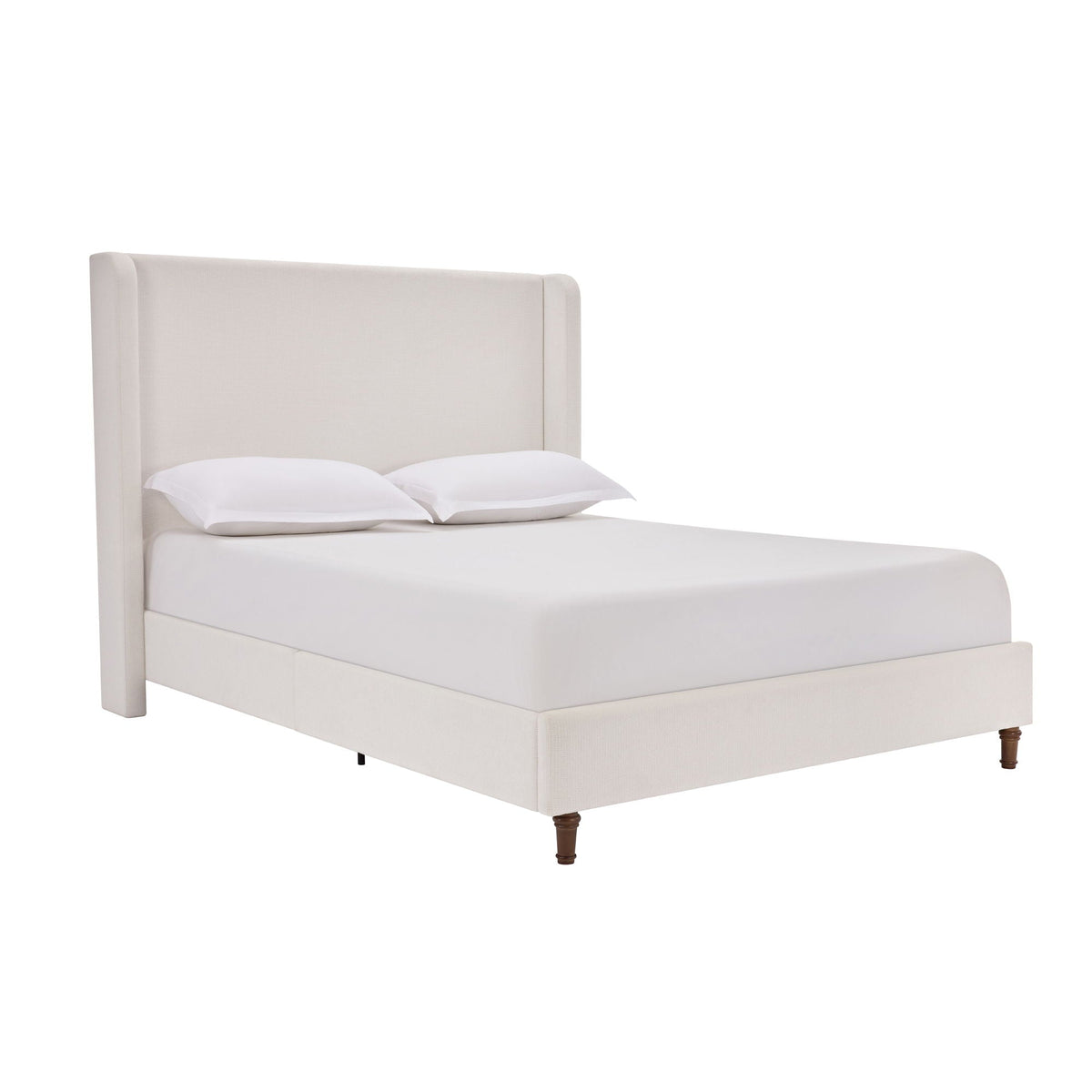 Harper tall headboard upholstered bed in beige fabric, no box spring needed, by HouseOfZazla on Tampa Home & Garden Store