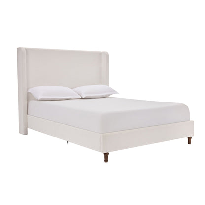 Harper tall headboard upholstered bed in beige fabric, no box spring needed, by HouseOfZazla on Tampa Home & Garden Store