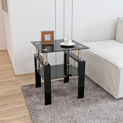 Tempered Glass Tea Table End Square Black