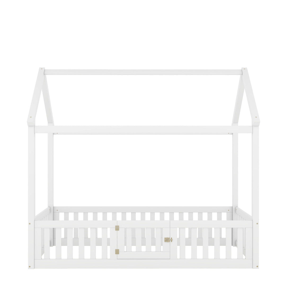 Wood House Bed With Fence And Door, white finish platform bed by HouseOfZazla on Tampa Home & Garden Store