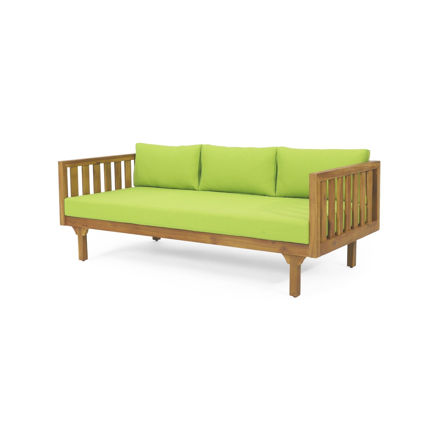Claremont 3 Seater Daybed with teak acacia wood frame and lime green water resistant cushions on Tampa Home & Garden Store