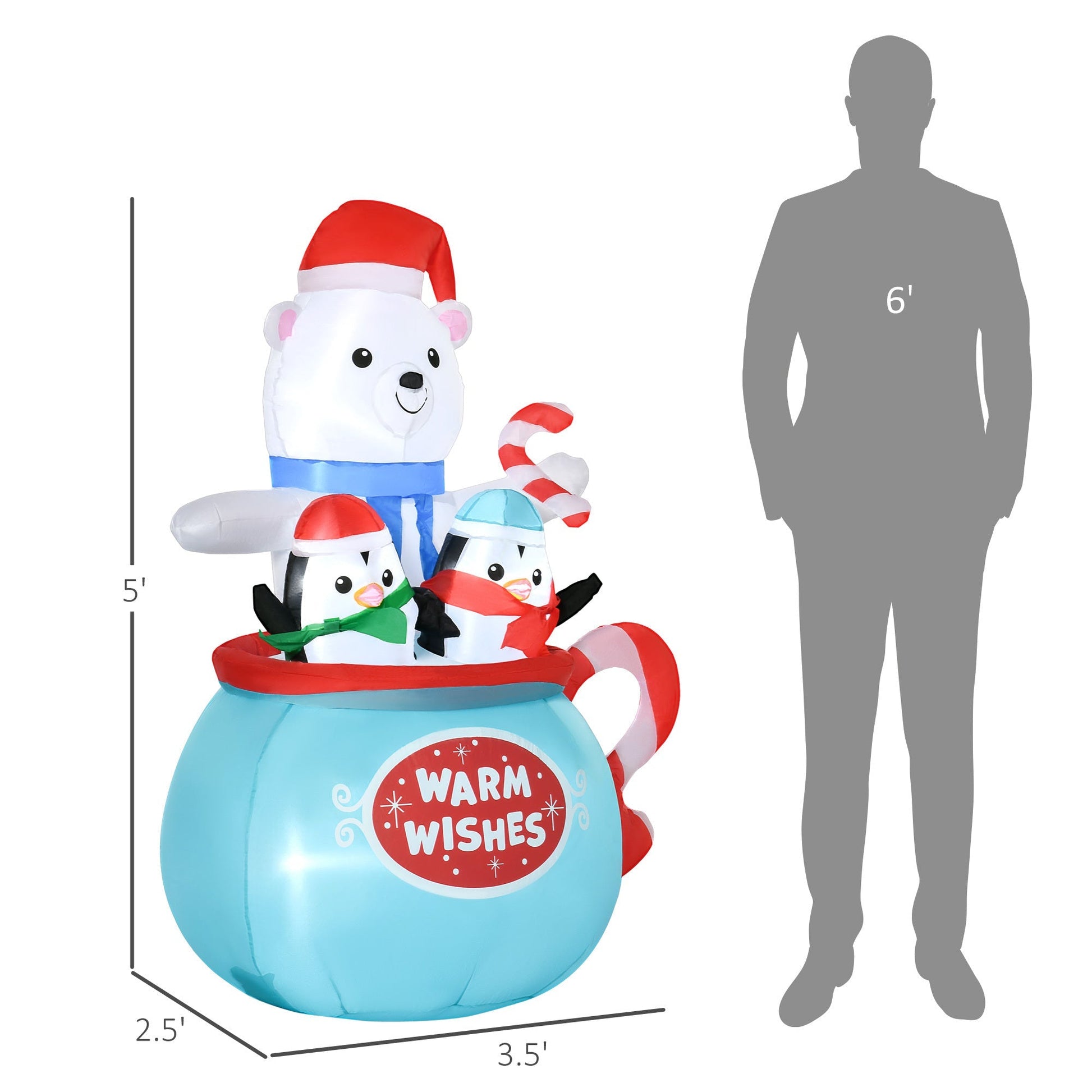 Outsunny 5ft Christmas inflatable Blessed Polar Bear and Penguins in the Cup yard decor on Tampa Home & Garden Store