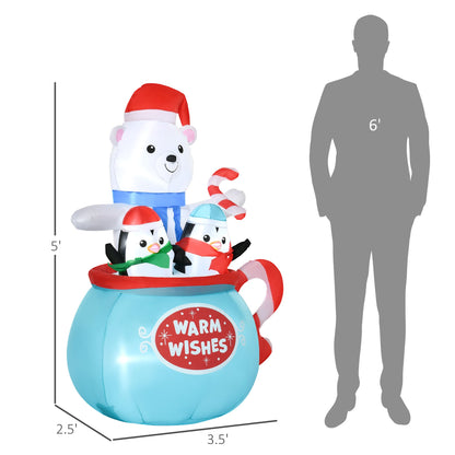 Outsunny 5ft Christmas inflatable Blessed Polar Bear and Penguins in the Cup yard decor on Tampa Home & Garden Store