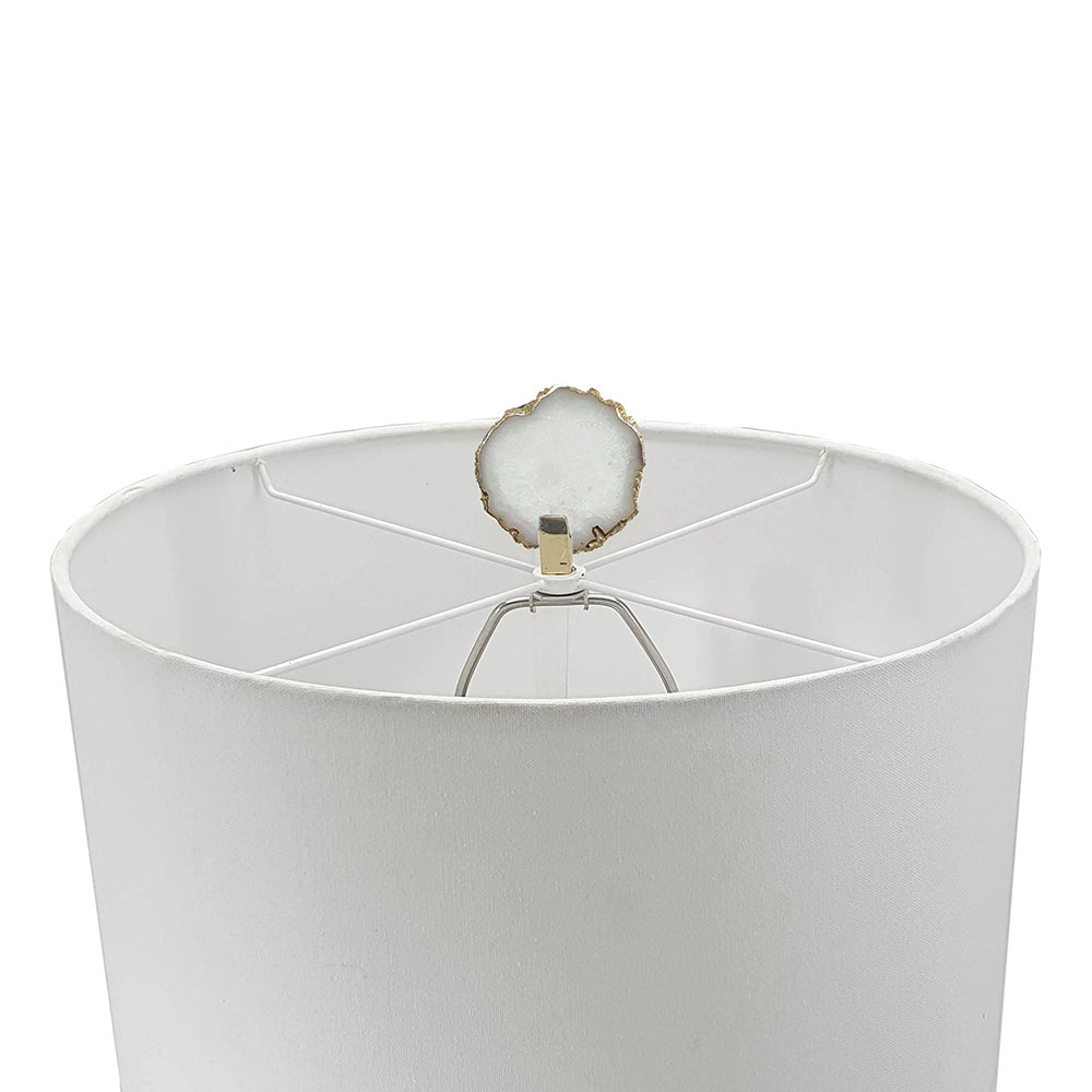 Smoke agate-slice table lamp with white fabric shade and marble base on Tampa Home & Garden Store