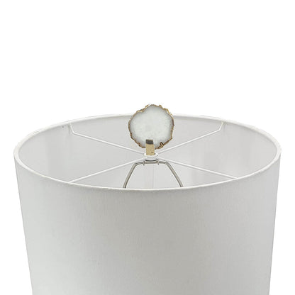 Smoke agate-slice table lamp with white fabric shade and marble base on Tampa Home & Garden Store
