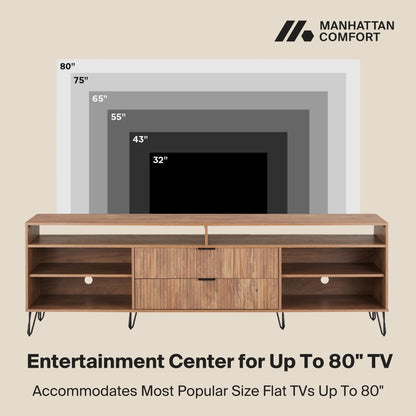 Fluted TV stand with storage and metal legs in wood finish; HouseOfZazla Manhattan Comfort on Tampa Home & Garden Store