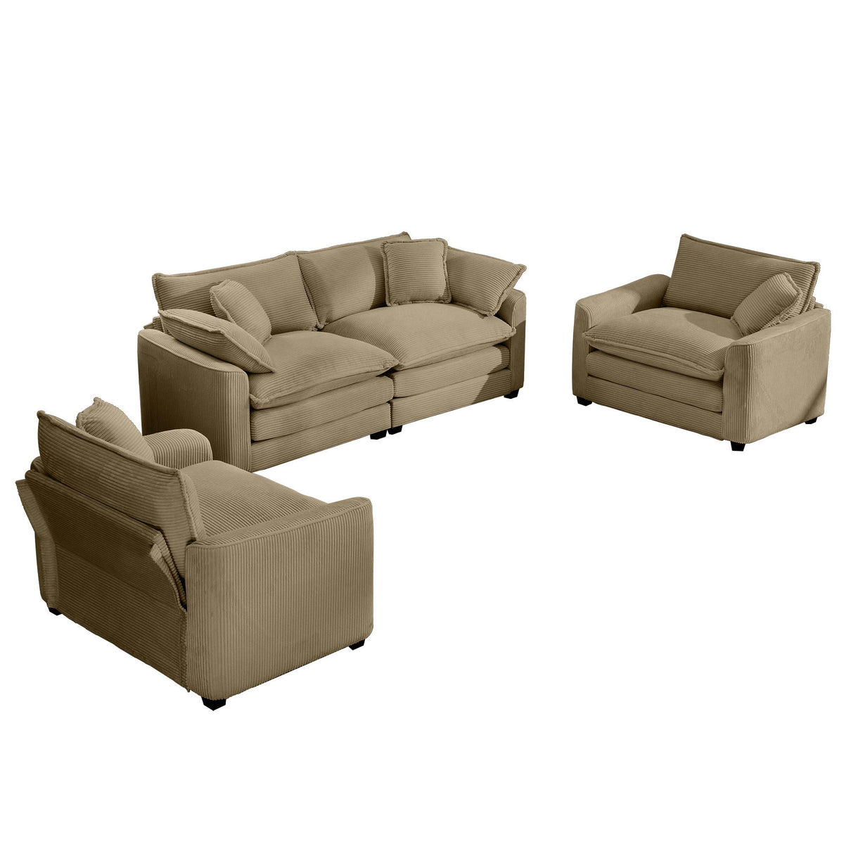 Elegant Oversized Sectional Sofa Set 3-piece in corduroy by HouseOfZazla with deep seats on Tampa Home & Garden Store