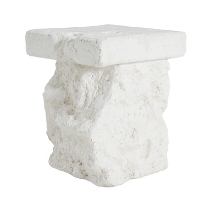 Talia MGO Outdoor Side Table white stone block design with rugged textured finish HouseOfZazla on Tampa Home & Garden Store