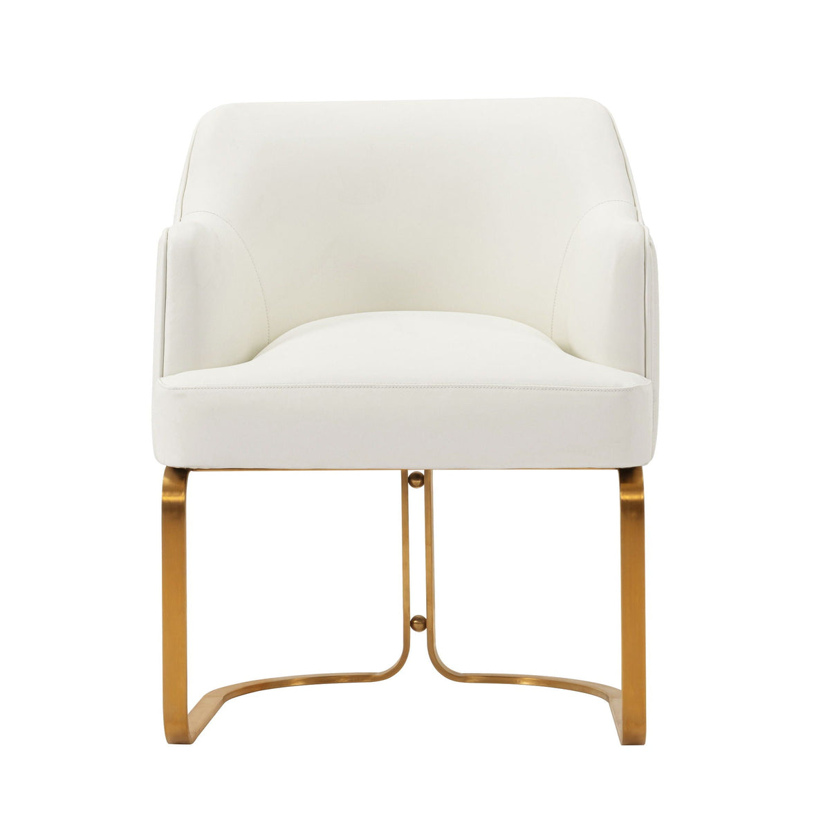 HouseOfZazla modern dining arm chair with solid wood frame, white upholstery, gold legs on Tampa Home & Garden Store