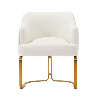 HouseOfZazla modern dining arm chair with solid wood frame, white upholstery, gold legs on Tampa Home & Garden Store