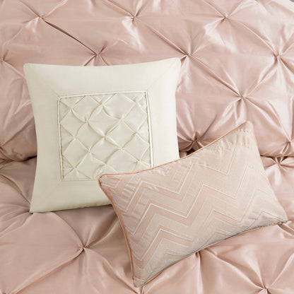 7 Piece Tufted Comforter Set Blush King by HouseOfZazla; two decorative pillows on Tampa Home & Garden Store