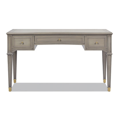 Dauphin 3-Drawer Executive Desk with soft-close drawers in gray finish, brass knobs on Tampa Home & Garden Store