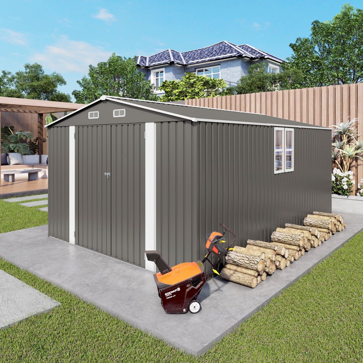 Outdoor Metal Storage Shed With Lockable Doors