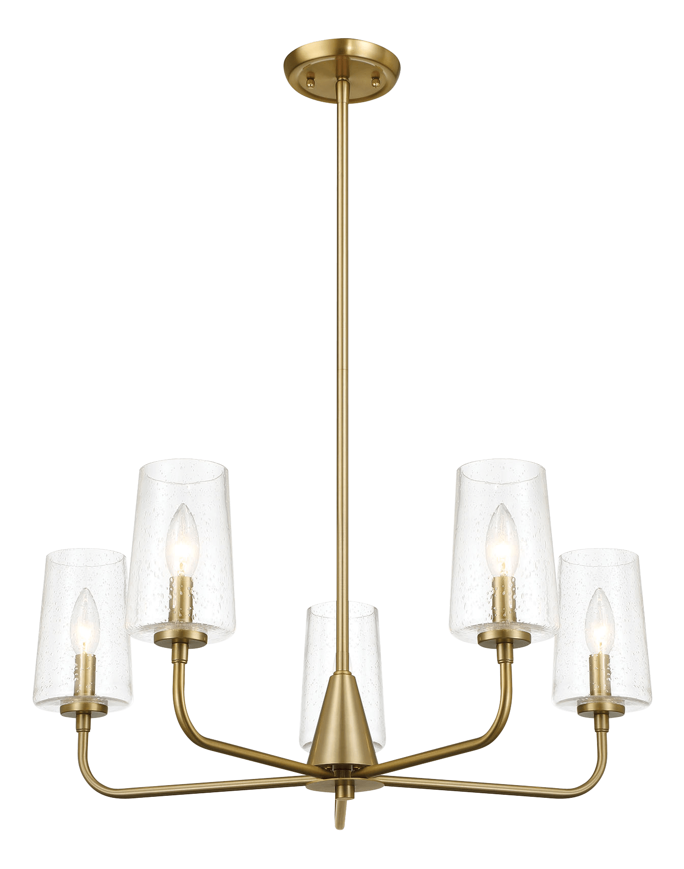 Dazzle 5-Light Chandelier with clear seeded glass shades in satin brass by HouseOfZazla on Tampa Home & Garden Store