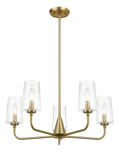 Dazzle 5-Light Chandelier with clear seeded glass shades in satin brass by HouseOfZazla on Tampa Home & Garden Store