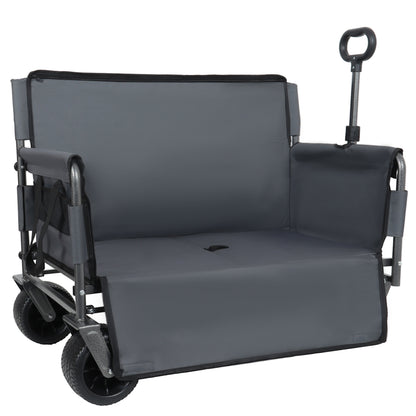 3-in-1 Convertible Folding Wagon Cart gray fabric with bench seat and storage HouseOfZazla on Tampa Home & Garden Store