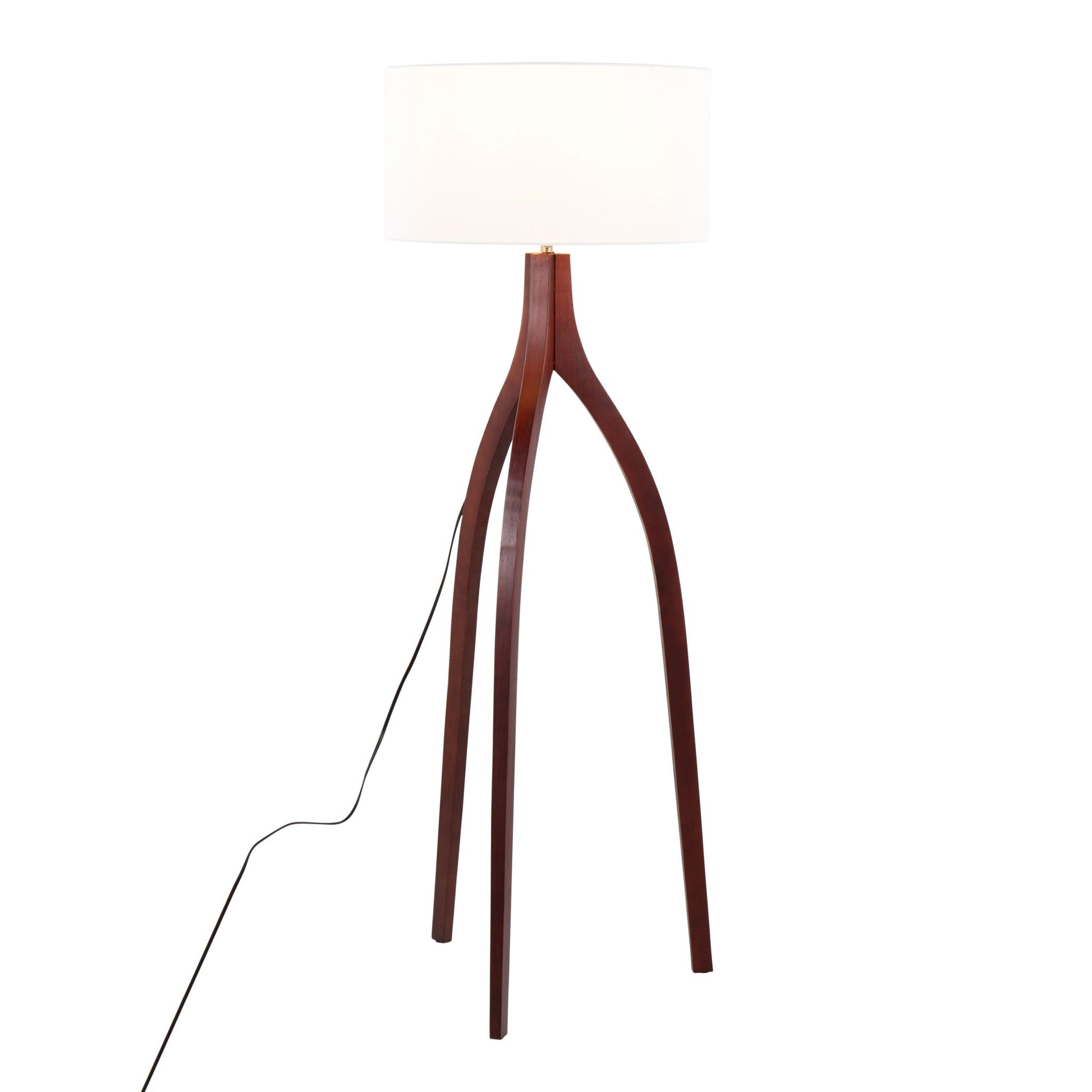 Wishbone Contemporary Floor Lamp with dark wood tripod base and white shade by HouseOfZazla on Tampa Home & Garden Store