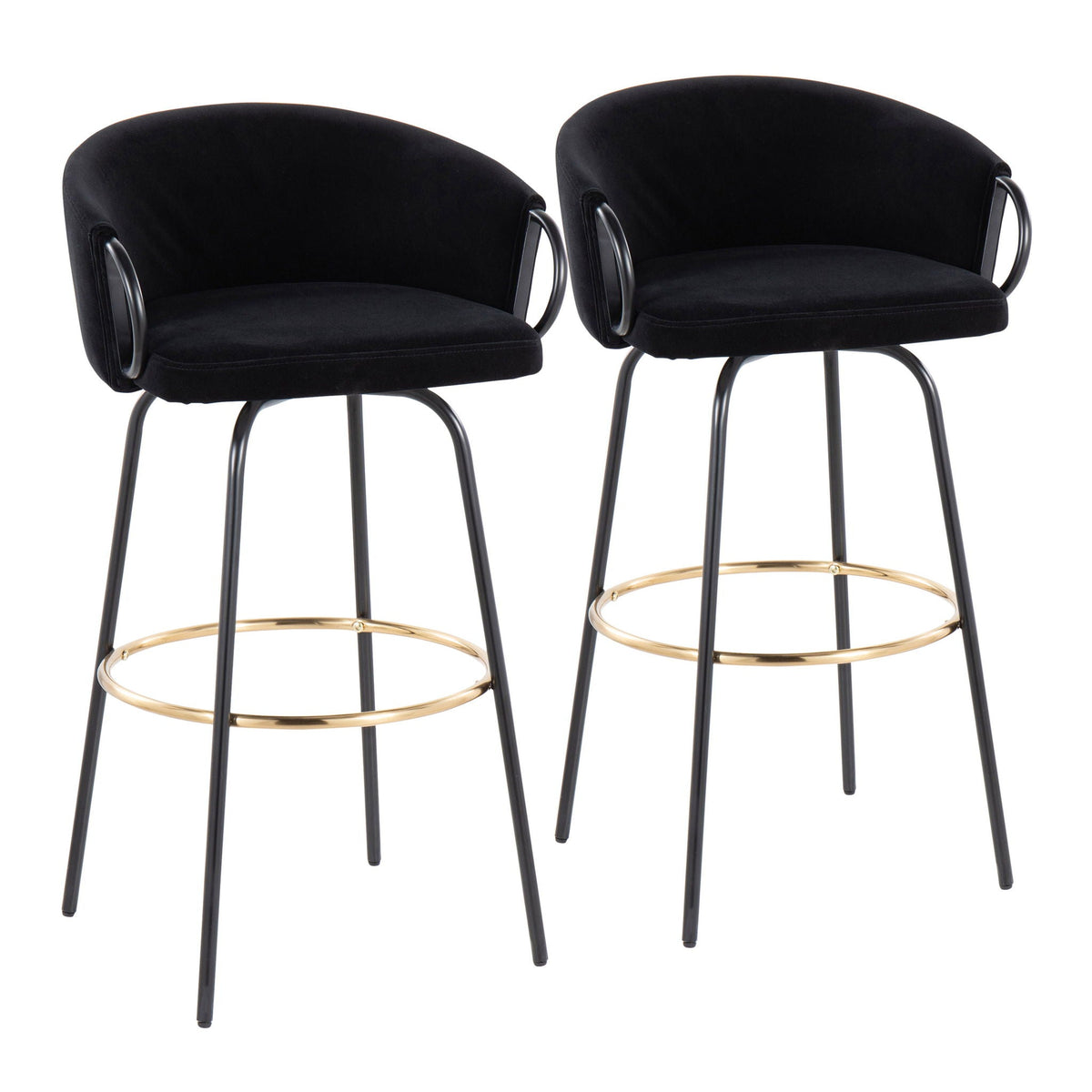 Claire Barstools with Footrest, set of 2; black upholstery, gold footrest on Tampa Home & Garden Store
