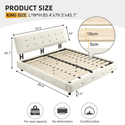 Upholstered bed with tufted white headboard by HouseOfZazla; white or black options on Tampa Home & Garden Store