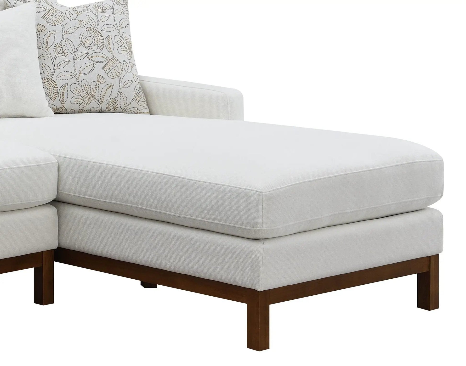 Valiant ivory chenille sectional chaise with 2 pillows wood legs on Tampa Home & Garden Store