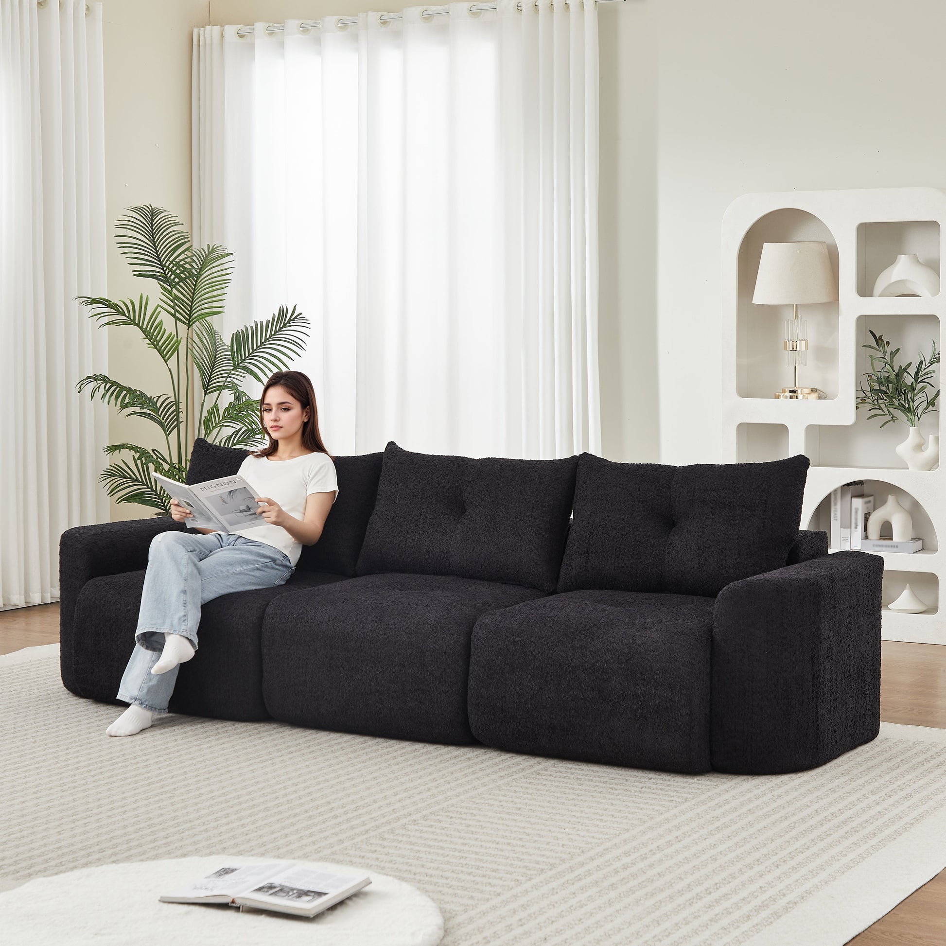 Chenille sofa 109-inch large modern 3-seater in dark charcoal upholstery for living room on Tampa Home & Garden Store