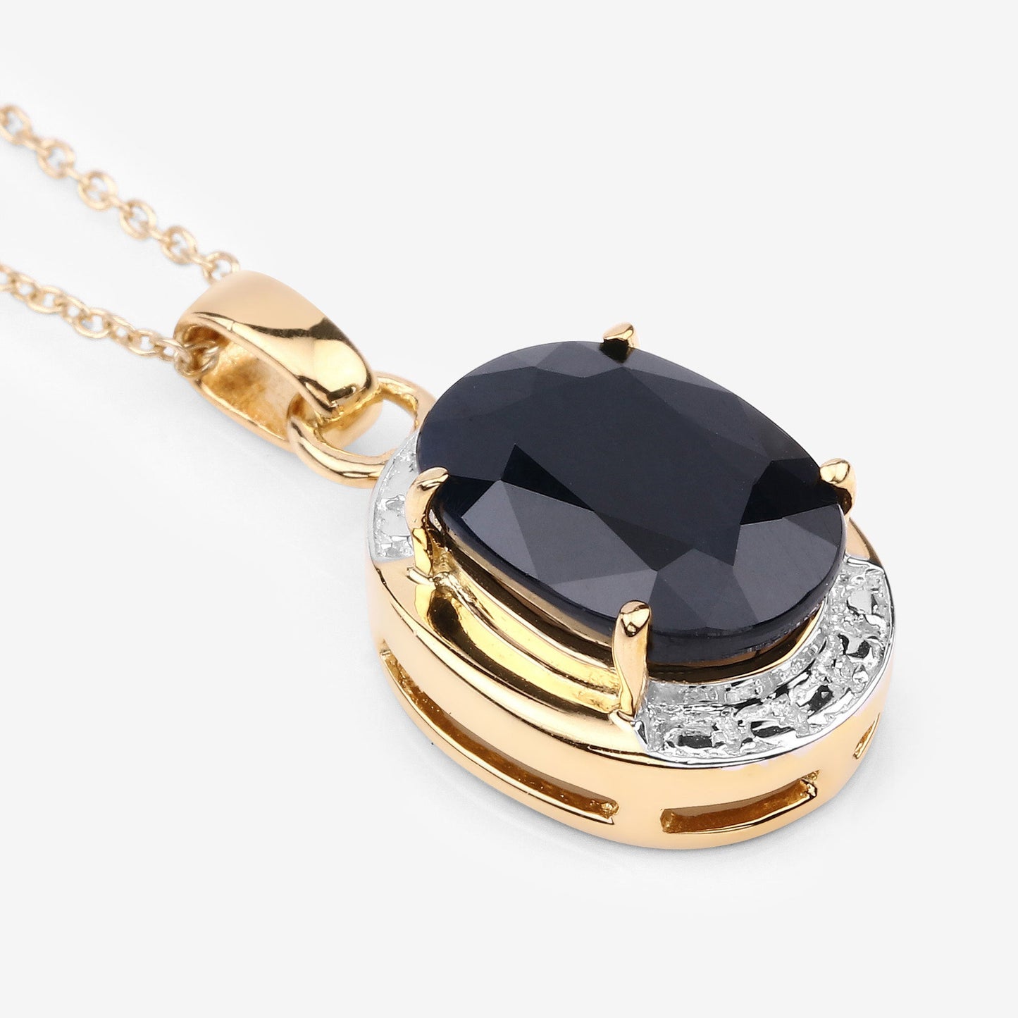 7.50 Carat Black Sapphire Pendant .925 Silver with gold-tone setting on a chain by Bids.com on Tampa Home & Garden Store