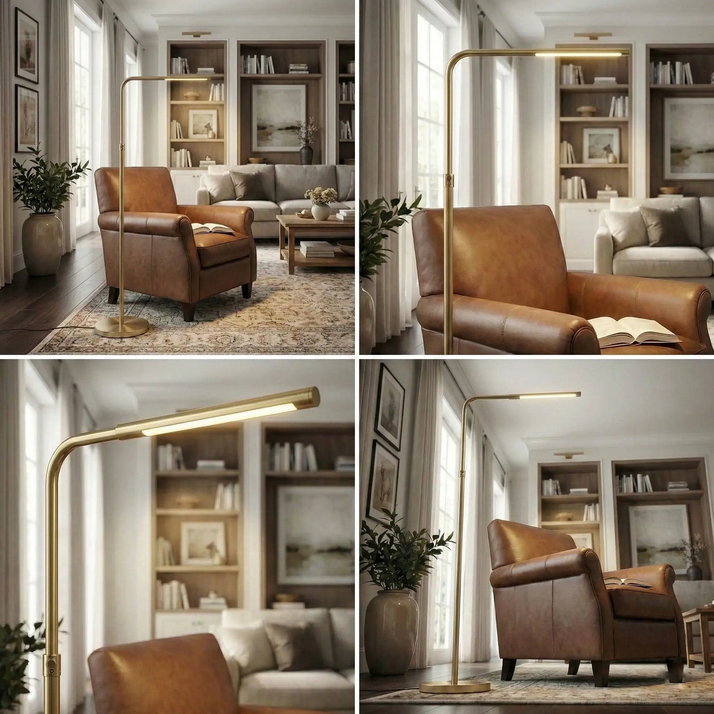 Verve floor lamp gold, adjustable LED, round base, on/off switch by Unique Piece Furniture on Tampa Home & Garden Store
