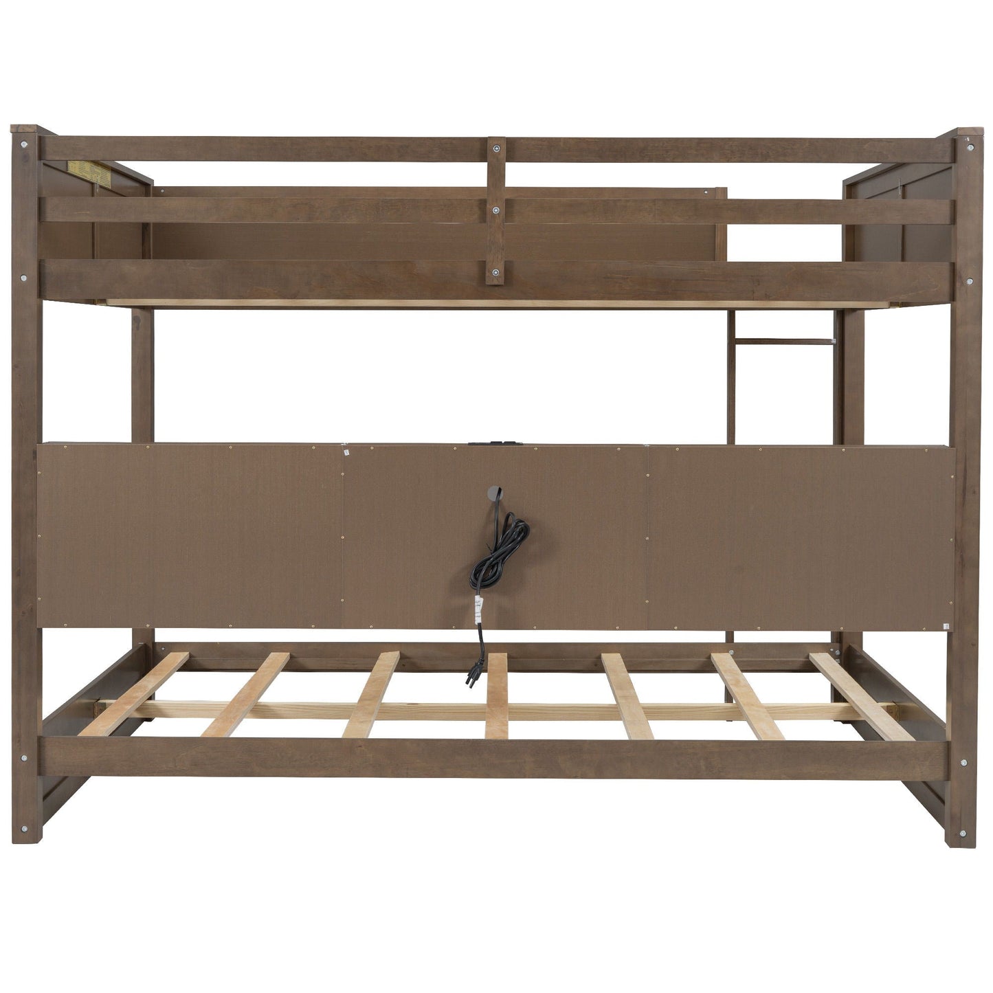Bunk bed with storage cabinets and USB ports, HouseOfZazla, dark brown wood frame on Tampa Home & Garden Store
