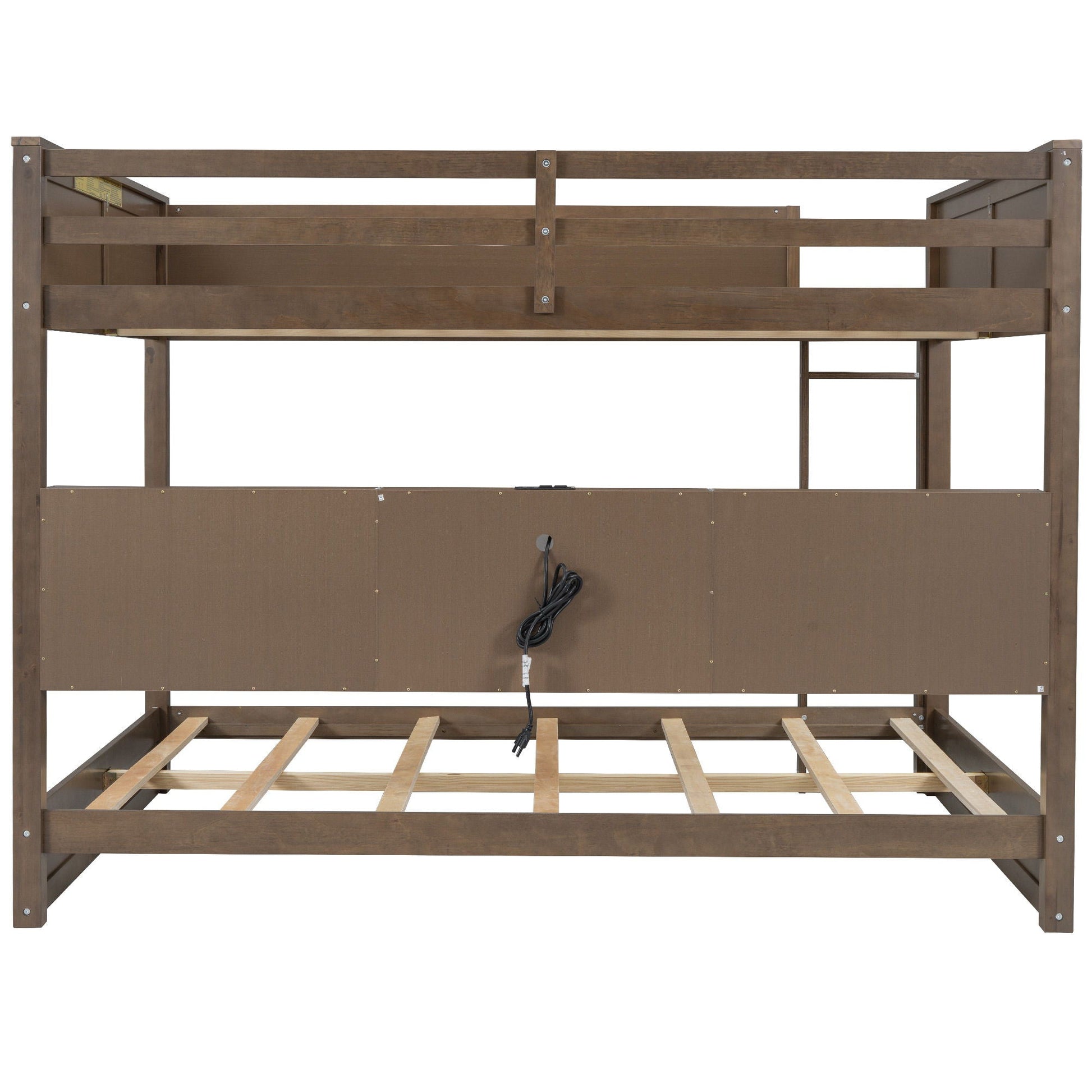 Bunk bed with storage cabinets and USB ports, HouseOfZazla, dark brown wood frame on Tampa Home & Garden Store
